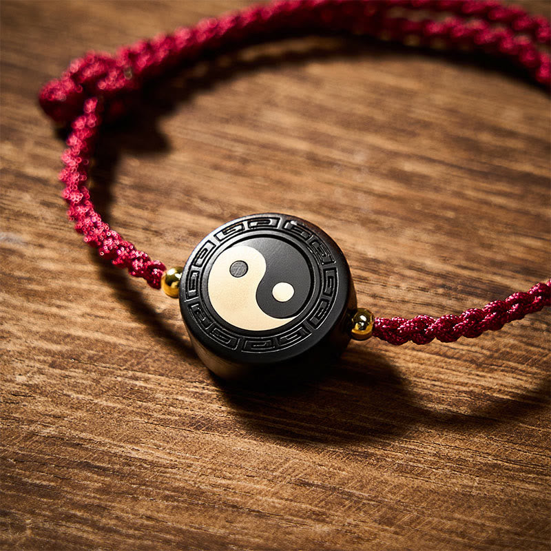 Buddha Stones Ebbenhouten Bagua aardingsarmband met rood Armband - image 4