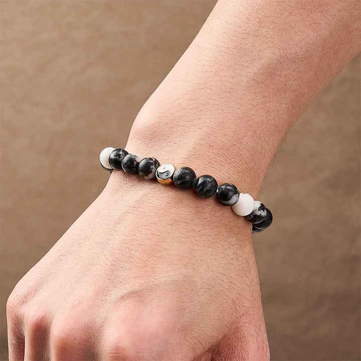 Buddha Stones Orca Agaat Yin Yang Harmonie Ronde Kralen Armband - image 3