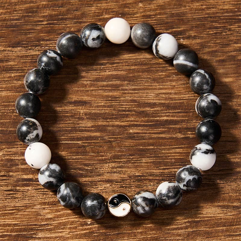 Buddha Stones Orca Agaat Yin Yang Harmonie Ronde Kralen Armband - image 1