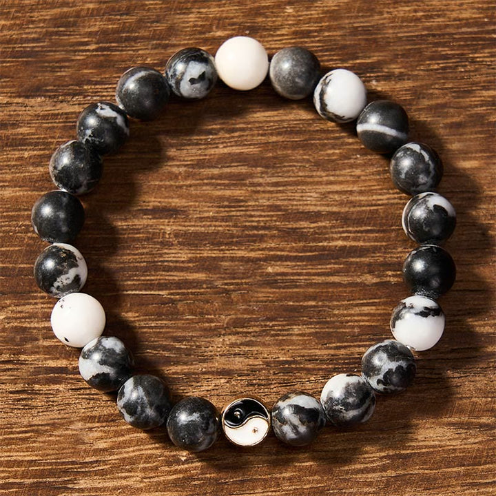 Buddha Stones Orca Agaat Yin Yang Harmonie Ronde Kralen Armband - image 1