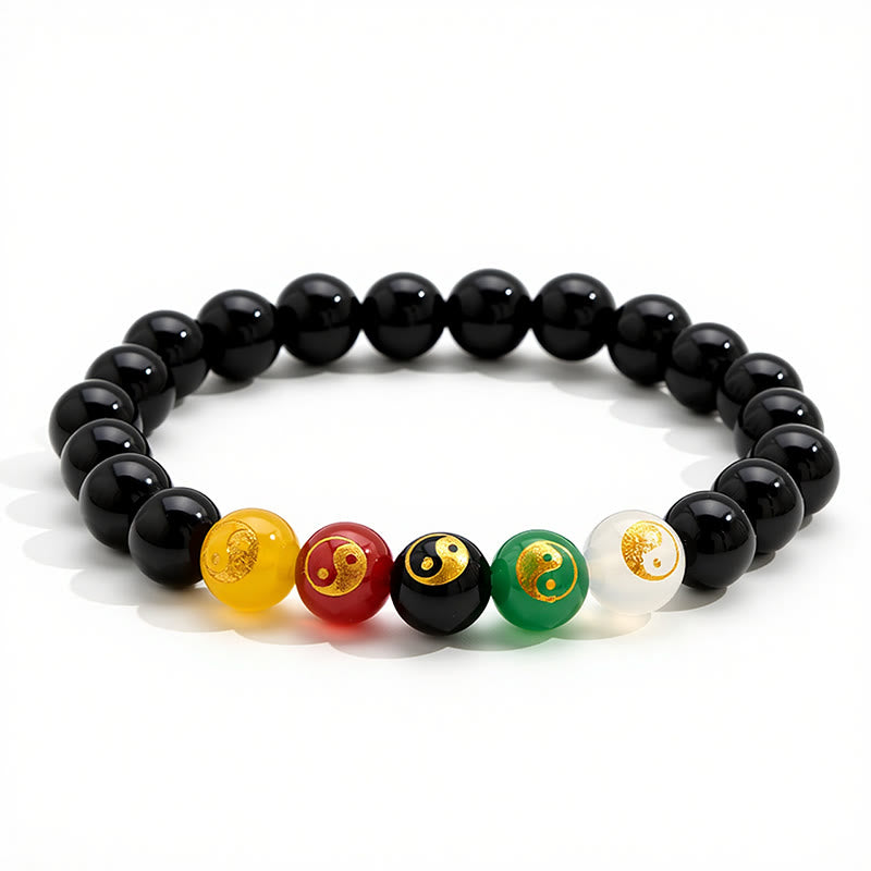 Buddha Stones Handgepolijste ronde Armband met Yin Yang- en Zwarte Onyx-motief - image 1