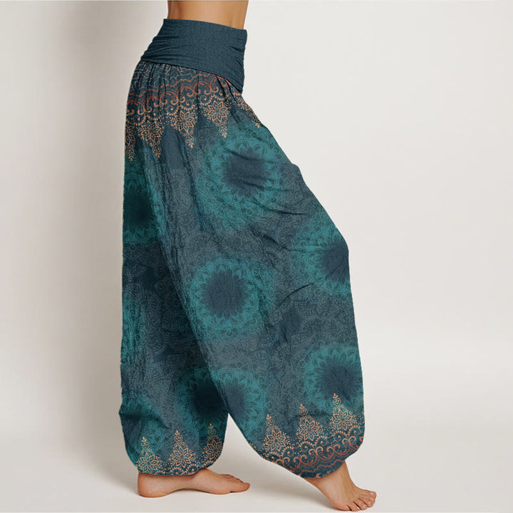 Buddha Stones Harembroek voor dames met elastische Taille en driehoekig mandala-patroon van 100% Cotton - image 1