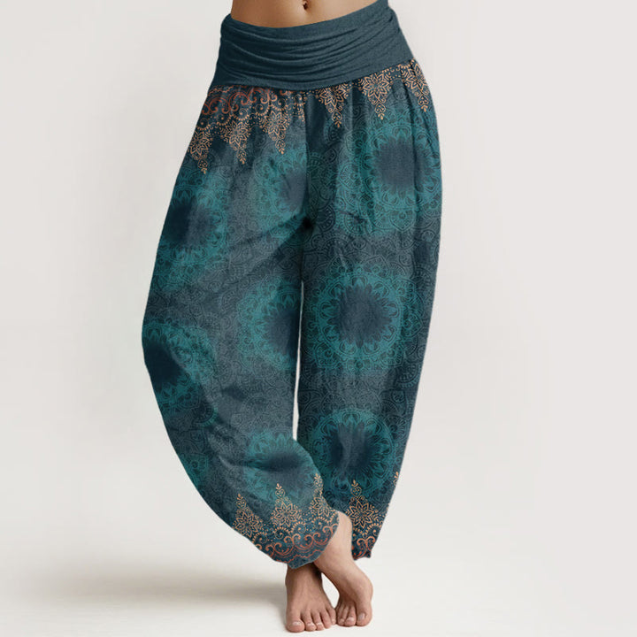 Buddha Stones Harembroek voor dames met elastische Taille en driehoekig mandala-patroon van 100% Cotton - Donkerblauw - US22, UK/AU26, EU54 (6XL) - image 0