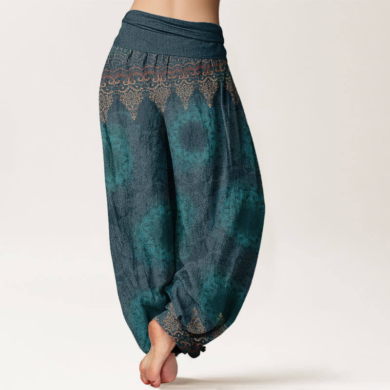 Buddha Stones Harembroek voor dames met elastische Taille en driehoekig mandala-patroon van 100% Cotton - image 2