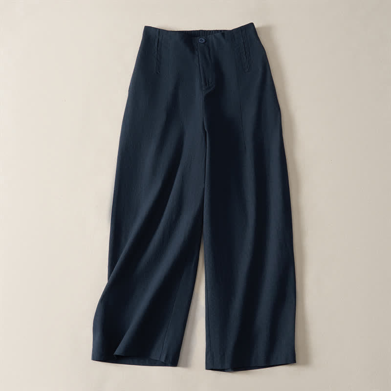 Buddha Stones Zomerse minimalistische, elegante Cropped broek met knoopsluiting en ritssluiting, effen design, rechte pijpen en Zakken voor dames. - Middernachtblauw - US12, UK/AU16, EU44 (3XL) - image 0