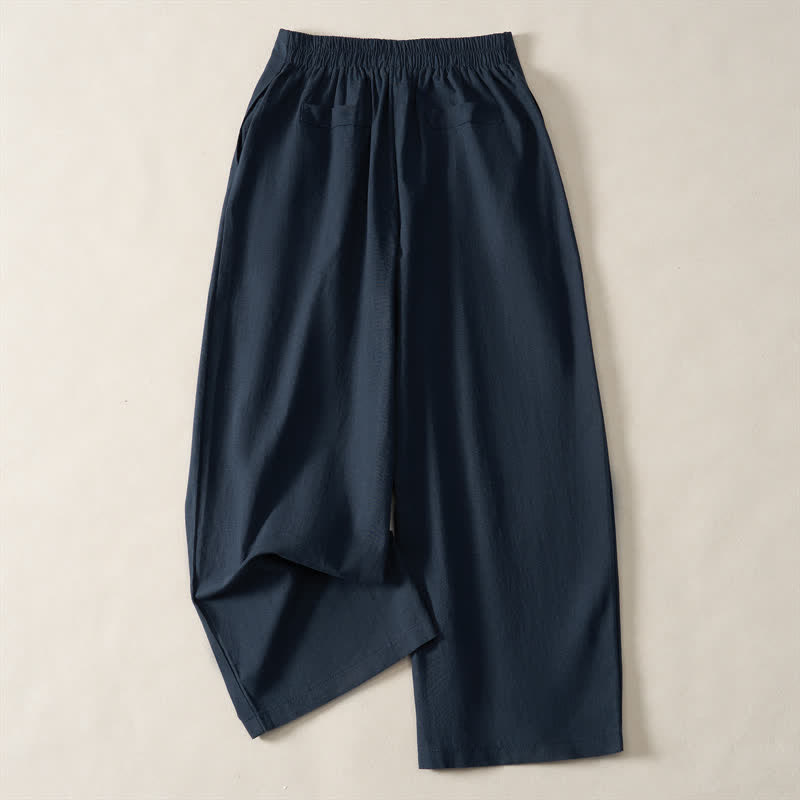 Buddha Stones Zomerse minimalistische, elegante Cropped broek met knoopsluiting en ritssluiting, effen design, rechte pijpen en Zakken voor dames. - image 1