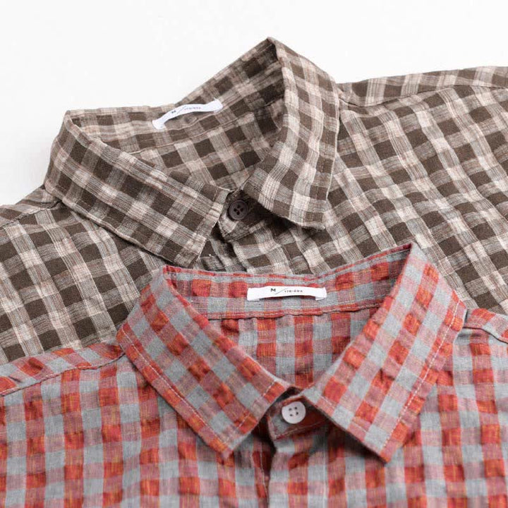 Buddha Stones Zomerse casual vintage button-up geruite Overhemden met Korte mouw - image 11