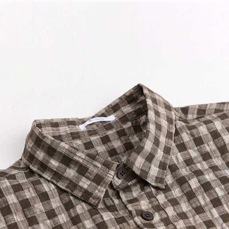 Buddha Stones Zomerse casual vintage button-up geruite Overhemden met Korte mouw - image 1
