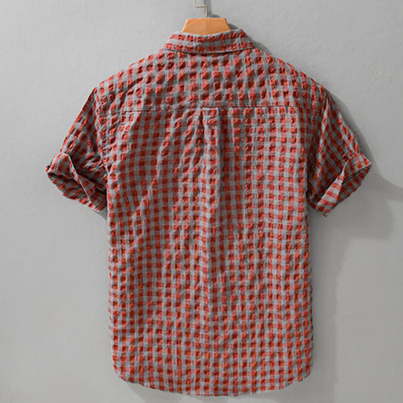 Buddha Stones Zomerse casual vintage button-up geruite Overhemden met Korte mouw - image 4