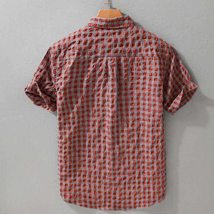 Buddha Stones Zomerse casual vintage button-up geruite Overhemden met Korte mouw - image 4