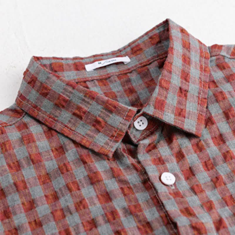 Buddha Stones Zomerse casual vintage button-up geruite Overhemden met Korte mouw - image 5