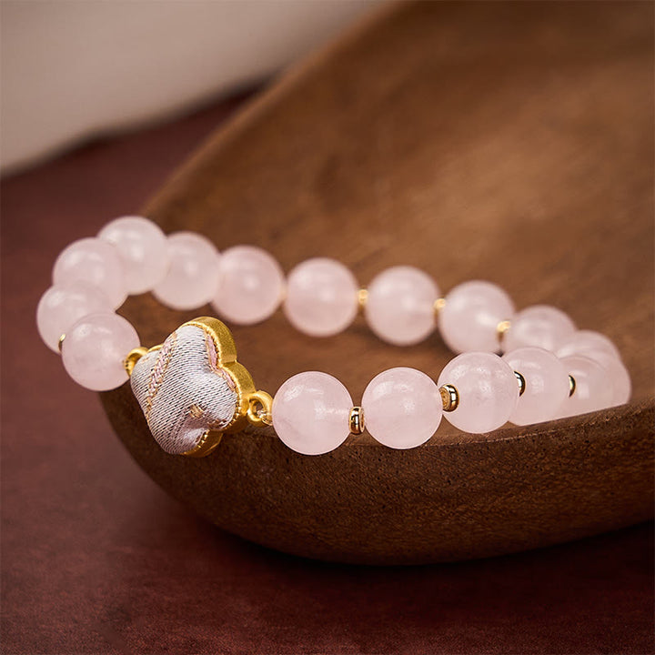 Buddha Stones Rozenkwarts Lied Brokaat Vierbladige Klaver Zegen Handgemaakte Armband - image 2