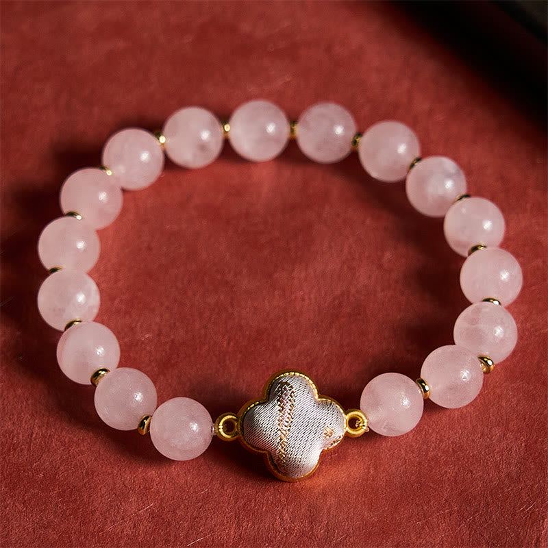 Buddha Stones Rozenkwarts Lied Brokaat Vierbladige Klaver Zegen Handgemaakte Armband - image 1