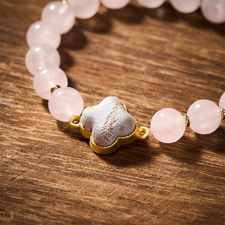 Buddha Stones Rozenkwarts Lied Brokaat Vierbladige Klaver Zegen Handgemaakte Armband - image 3