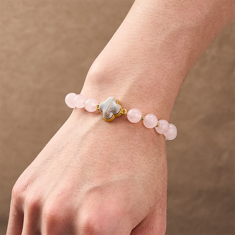 Buddha Stones Rozenkwarts Lied Brokaat Vierbladige Klaver Zegen Handgemaakte Armband - image 4