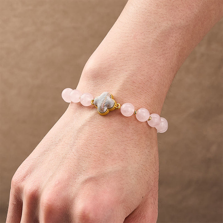 Buddha Stones Rozenkwarts Lied Brokaat Vierbladige Klaver Zegen Handgemaakte Armband - image 4