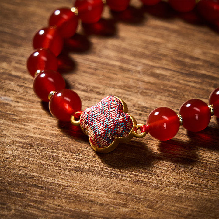 Buddha Stones Armband met bedeltje van rode agaat brokaat klavertje vier - image 4
