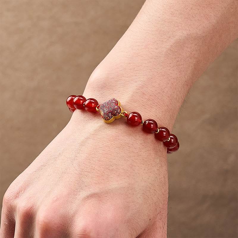 Buddha Stones Armband met bedeltje van rode agaat brokaat klavertje vier - image 5