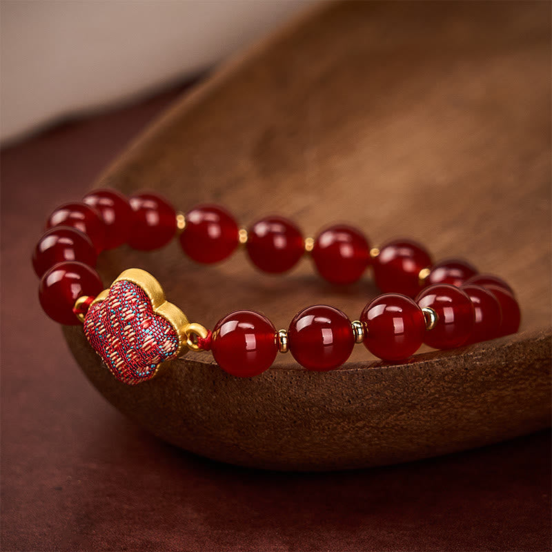 Buddha Stones Armband met bedeltje van rode agaat brokaat klavertje vier - image 3