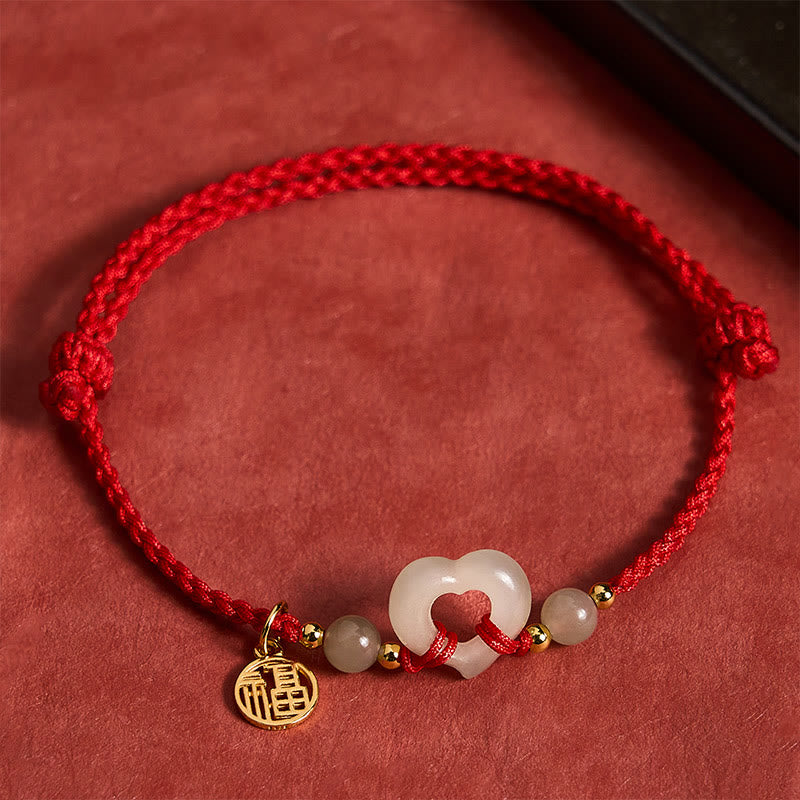 Buddha Stones Hetian Jade Hart Ring Fu Karakter Armband - Natuurlijke jade (kleur kan variëren) - image 0