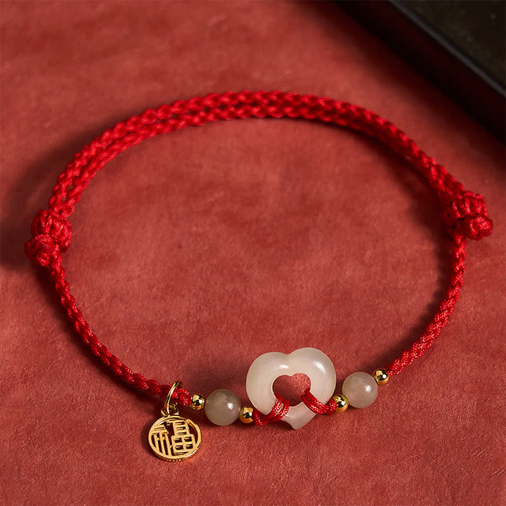Buddha Stones Hetian Jade Hart Ring Fu Karakter Armband - Natuurlijke jade (kleur kan variëren) - image 0