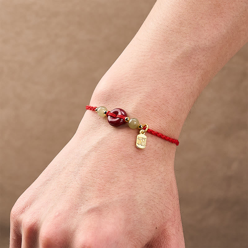 Buddha Stones Cinnabar Peace Buckle Fu Karakter Bescherming Rode Koord Hanger Armband - image 5