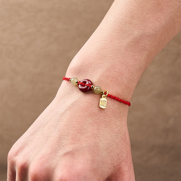 Buddha Stones Cinnabar Peace Buckle Fu Karakter Bescherming Rode Koord Hanger Armband - image 5
