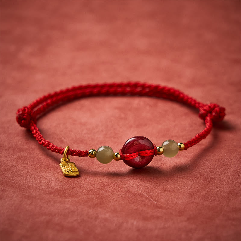 Buddha Stones Cinnabar Peace Buckle Fu Karakter Bescherming Rode Koord Hanger Armband - image 1