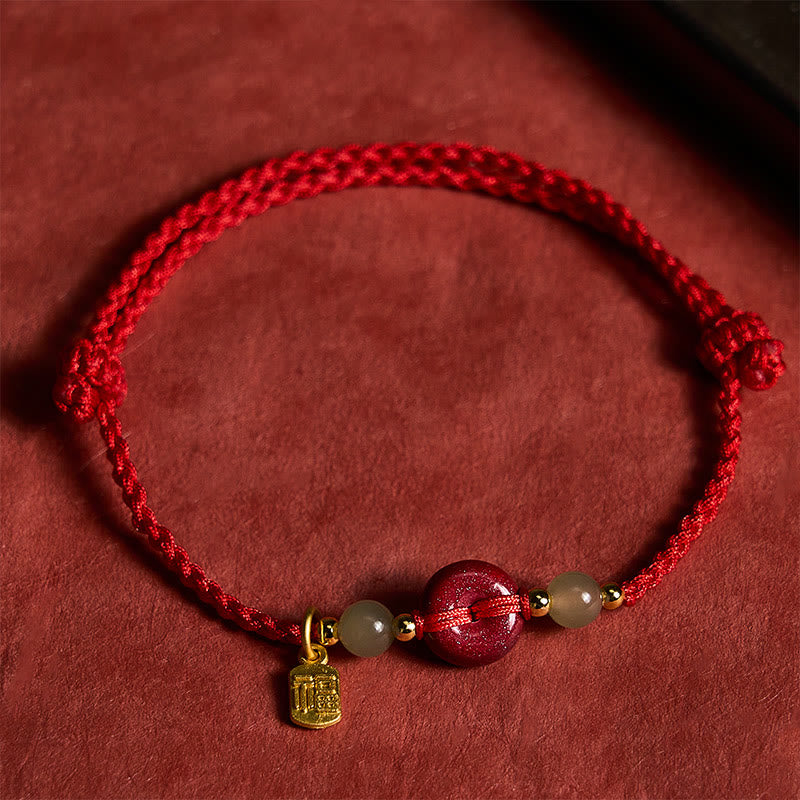 Buddha Stones Cinnabar Peace Buckle Fu Karakter Bescherming Rode Koord Hanger Armband - Vredesgesp (Vrede ♥ Veiligheid) - image 0
