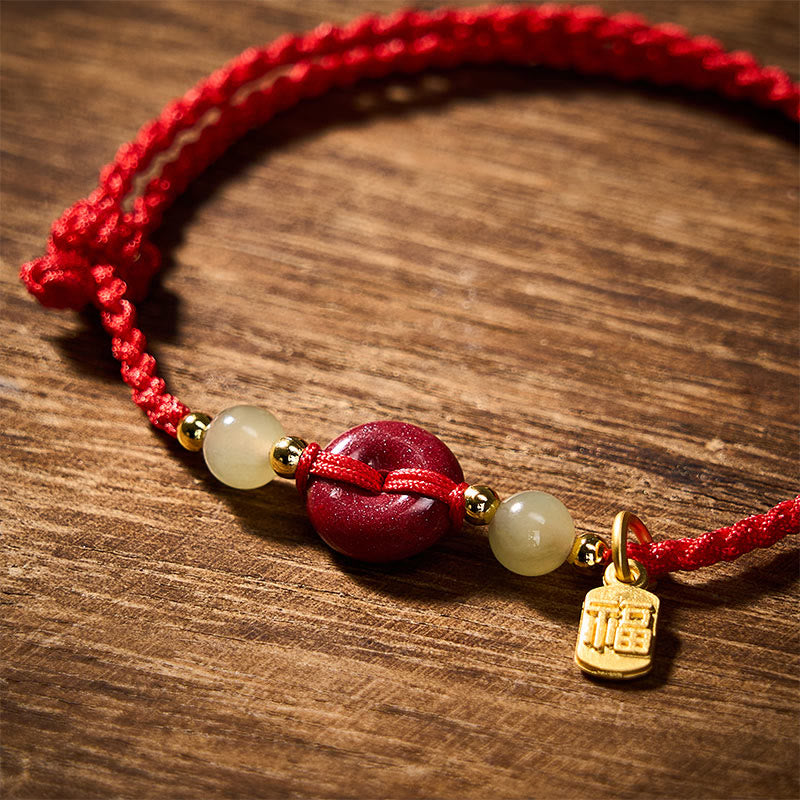 Buddha Stones Cinnabar Peace Buckle Fu Karakter Bescherming Rode Koord Hanger Armband - image 4