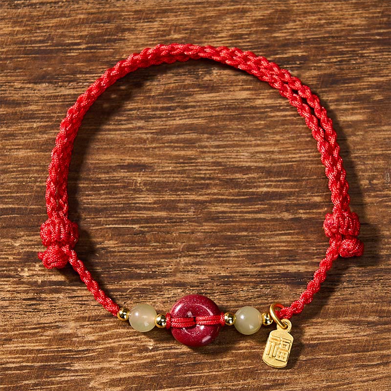 Buddha Stones Cinnabar Peace Buckle Fu Karakter Bescherming Rode Koord Hanger Armband - image 2