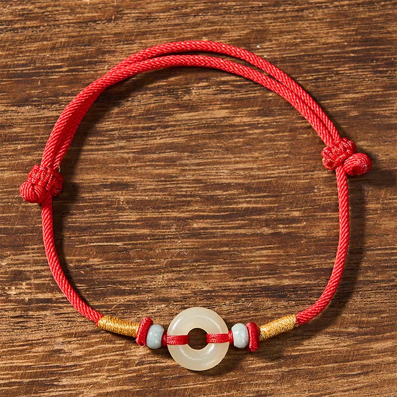 Buddha Stones Hetian Jade Vredesgesp Armband met Rood Koord - image 1