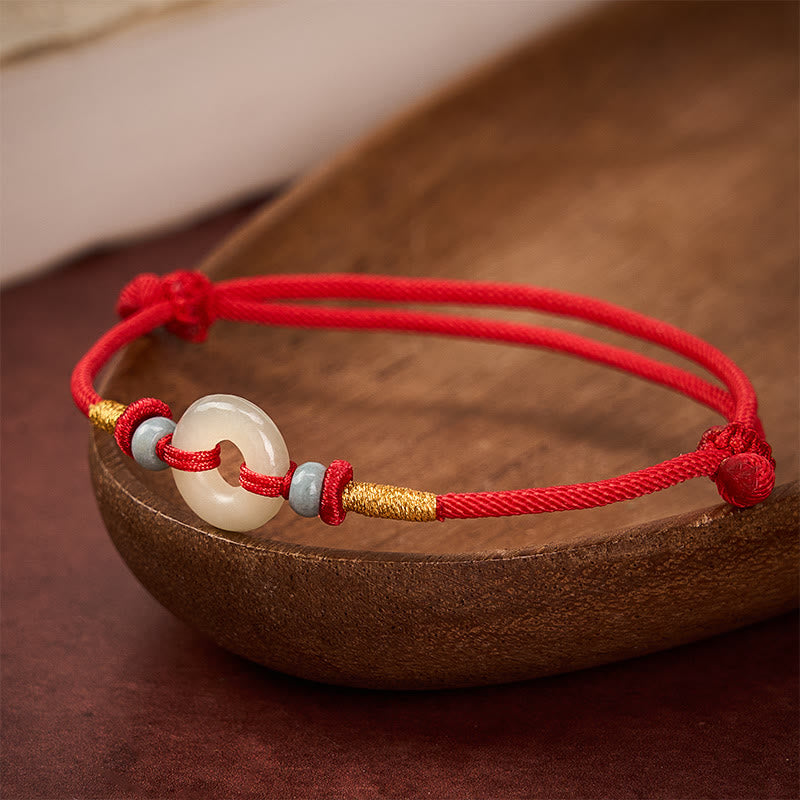 Buddha Stones Hetian Jade Vredesgesp Armband met Rood Koord - image 3