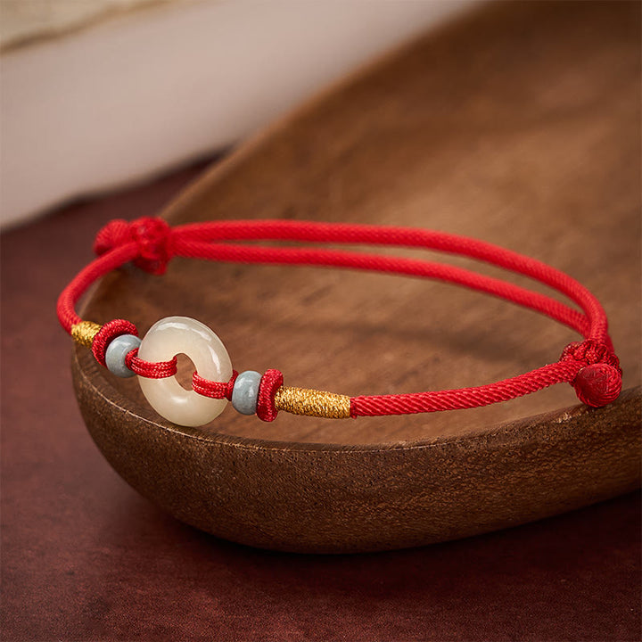 Buddha Stones Hetian Jade Vredesgesp Armband met Rood Koord - image 3