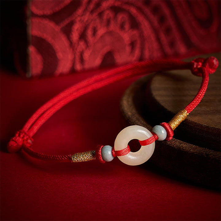 Buddha Stones Hetian Jade Vredesgesp Armband met Rood Koord - Natuurlijke jade (kleur kan variëren) - image 0