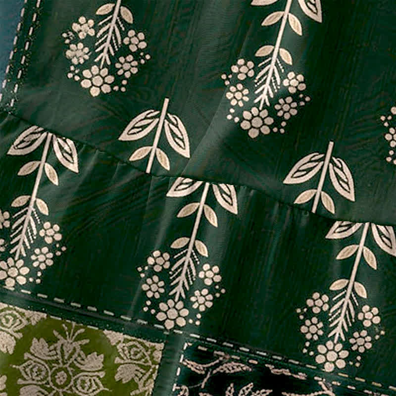 Buddha Stones Zomerse casual vintage patchwork Midi -jurk voor dames met bloemen- en bladerpatroon, Mouwloos en met Zakken. - image 1