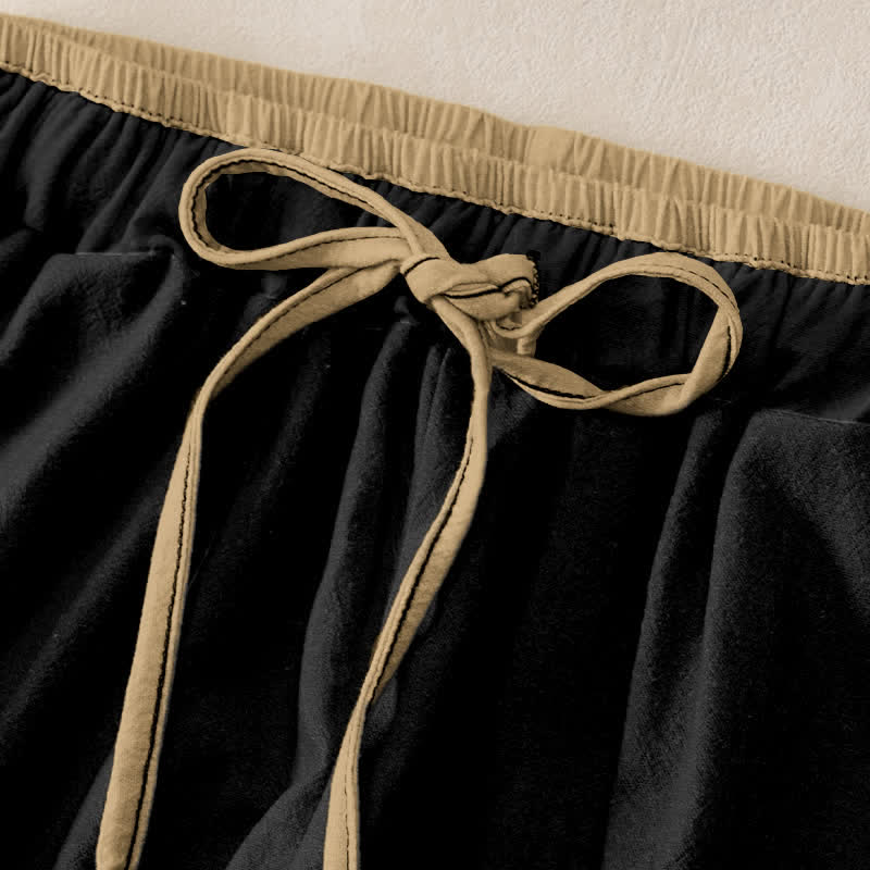 Buddha Stones Damesbroek van 100% Cotton met elastische Taille , gouden patroon van koivissen en lotusbloemen, en Zakken. - image 1