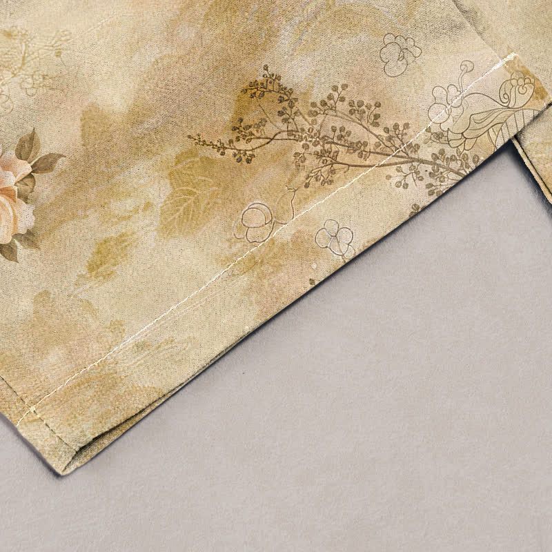 Buddha Stones Vintage 100% Cotton damesbroek met geisha-bloemenpatroon, elastische Taille en Zakken. - image 1