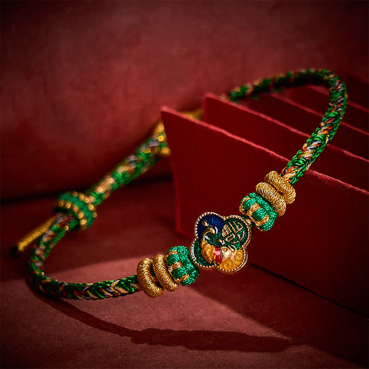 Buddha Stones Handgeweven touwarmband met koi-vismotief en Fu- Armband. - image 3