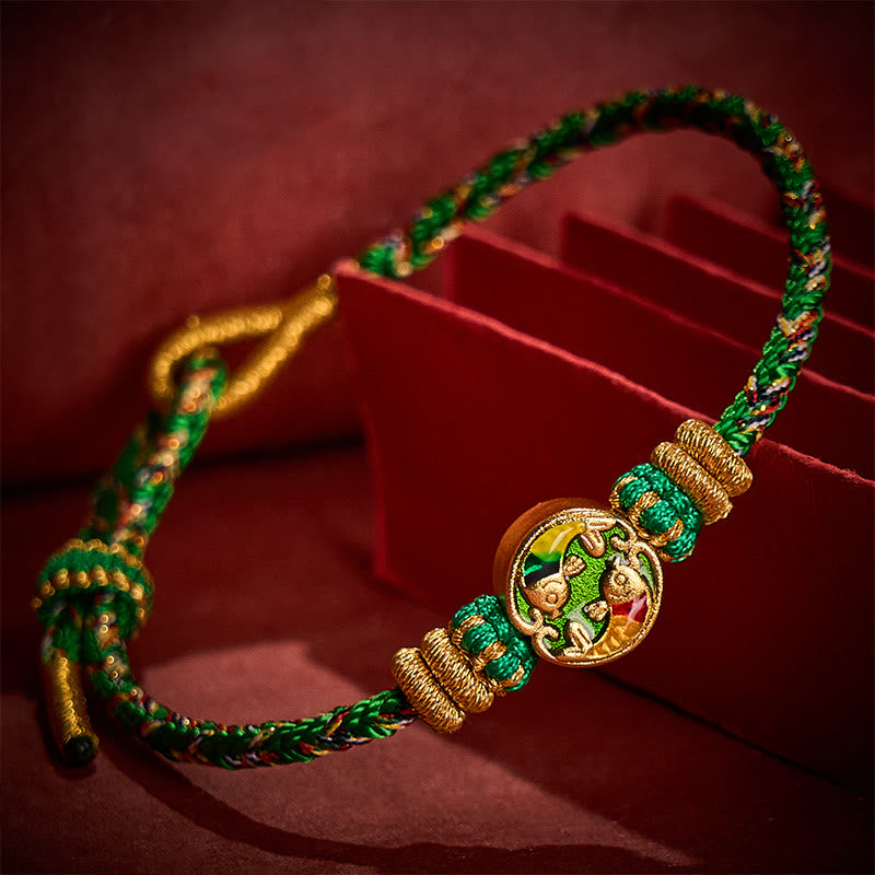 Buddha Stones Handgeweven touwarmband met dubbele koi- Armband - Groen (Polsomtrek: 5,51-7,48 inch / 14-19 cm) - image 0