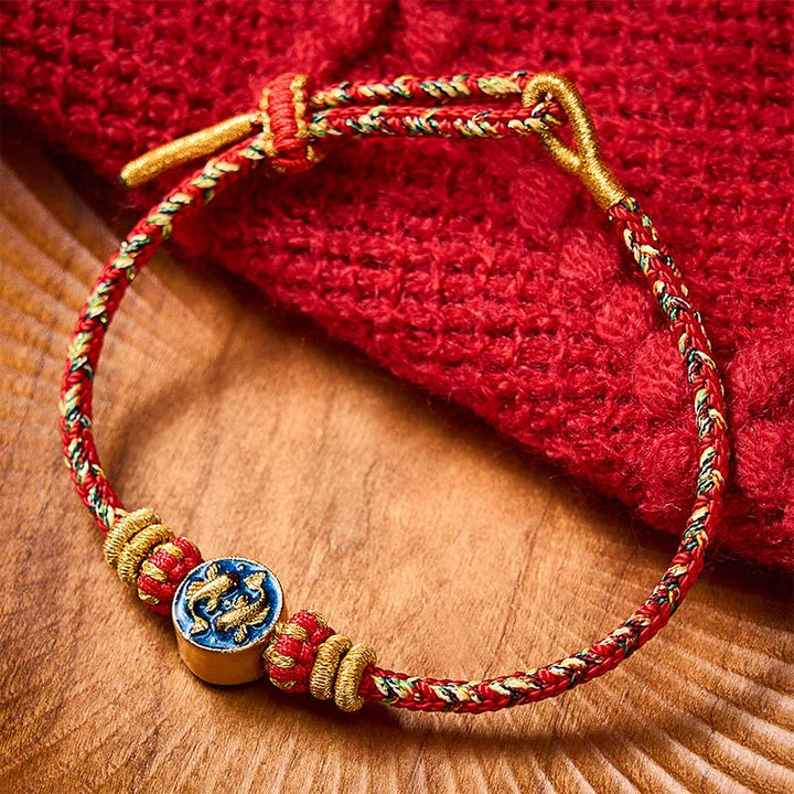 Buddha Stones Handgeweven touwarmband met dubbele gouden koi- Armband . - Rood (Polsomtrek: 5,51-7,48 inch / 14-19 cm) - image 14