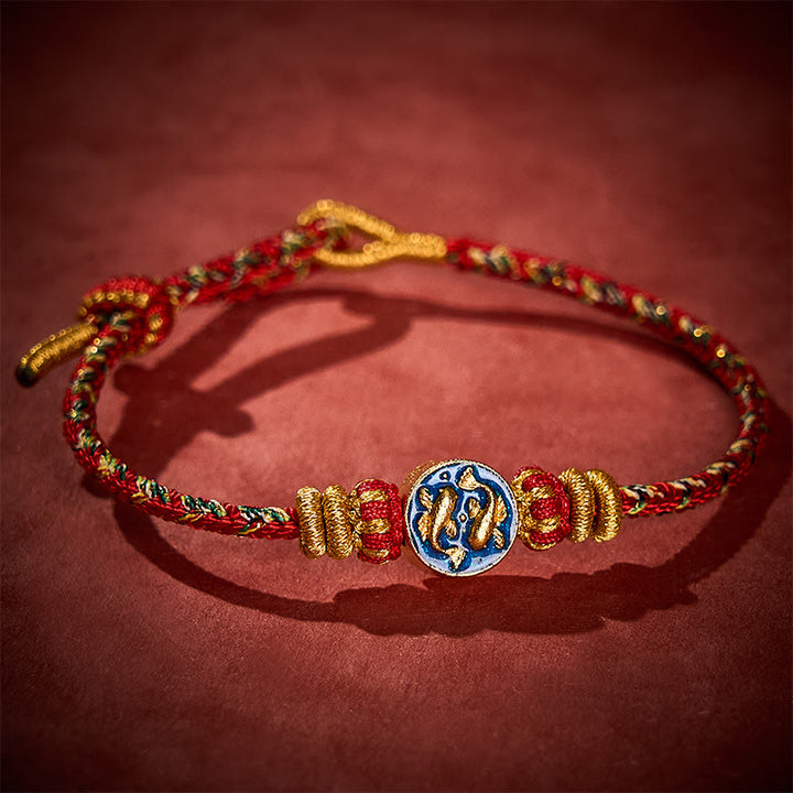 Buddha Stones Handgeweven touwarmband met dubbele gouden koi- Armband . - image 15