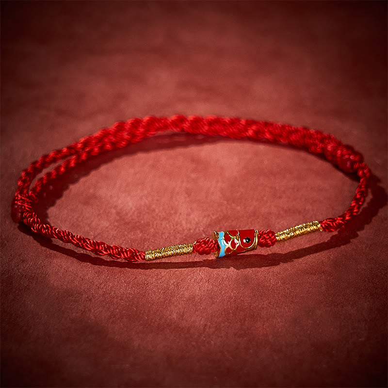 Buddha Stones Handgeweven rode koord gelukskoi vis verstelbare koperen Armband - image 2