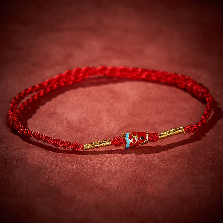 Buddha Stones Handgeweven rode koord gelukskoi vis verstelbare koperen Armband - image 2