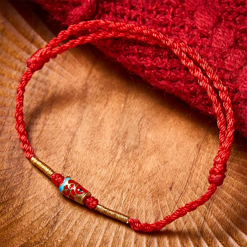 Buddha Stones Handgeweven rode koord gelukskoi vis verstelbare koperen Armband - image 1
