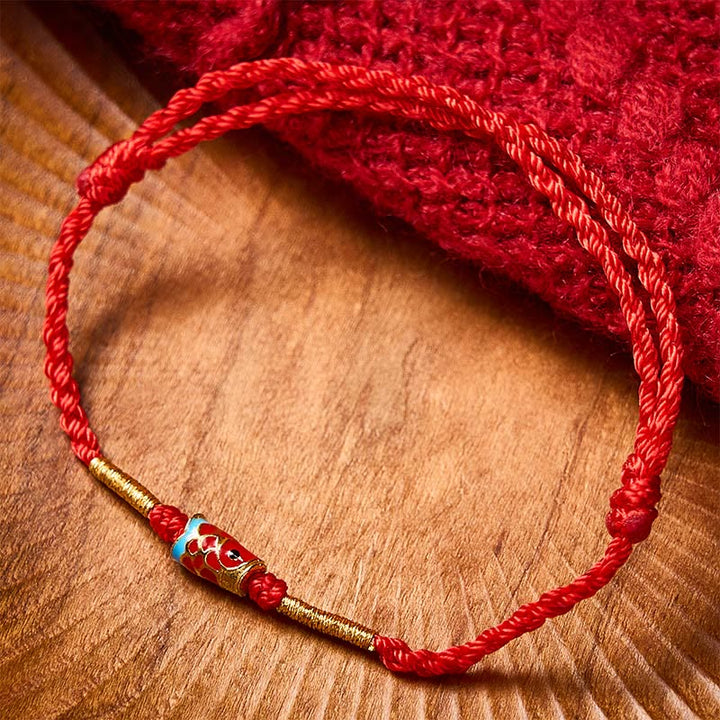 Buddha Stones Handgeweven rode koord gelukskoi vis verstelbare koperen Armband - image 1