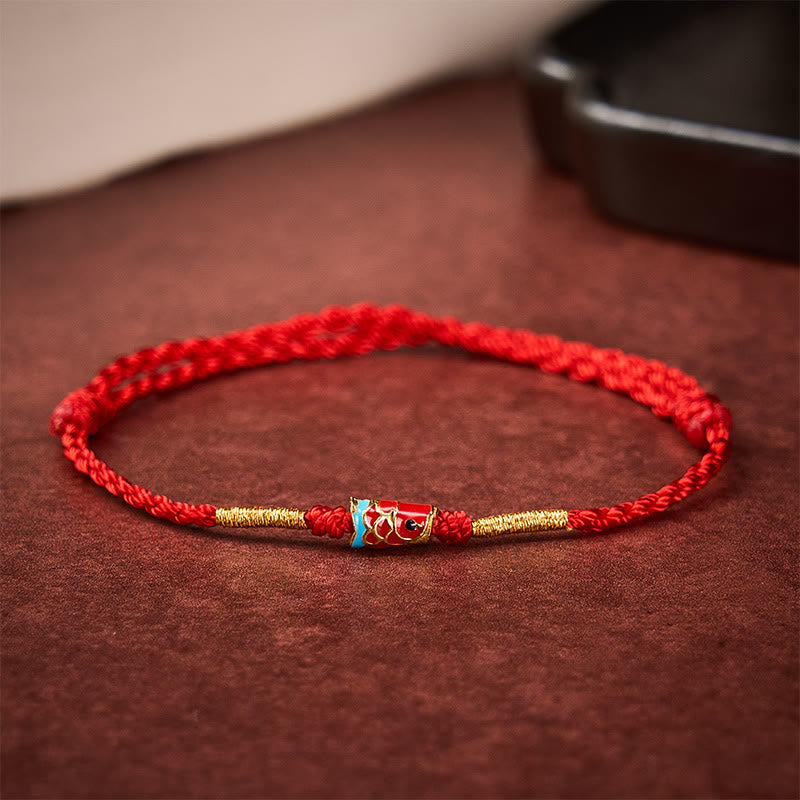 Buddha Stones Handgeweven rode koord gelukskoi vis verstelbare koperen Armband - Koivissen (Succes ♥ Vastberadenheid) - image 0