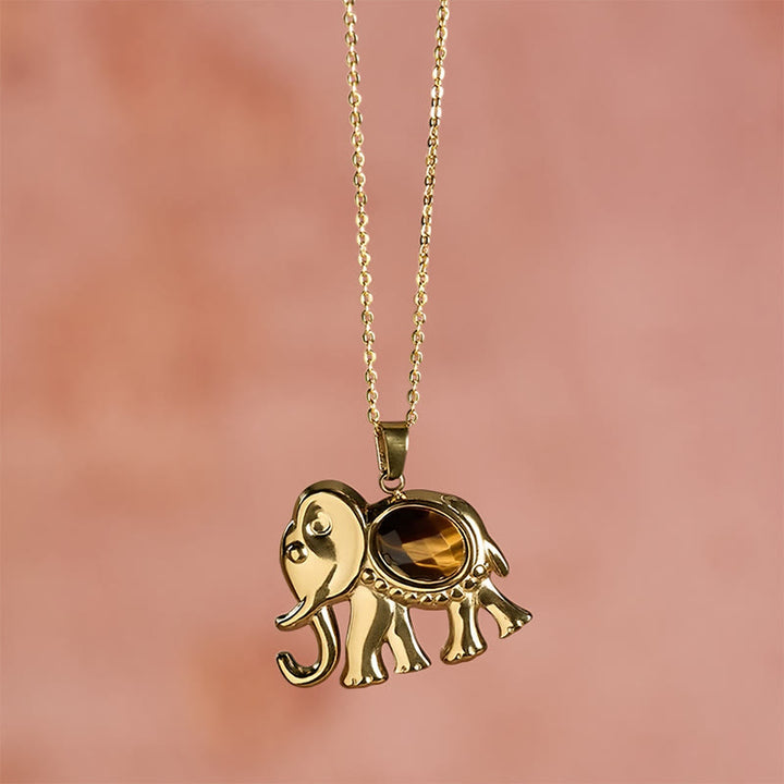 Buddha Stones Vergulde tijgeroog olifant Ketting - image 3