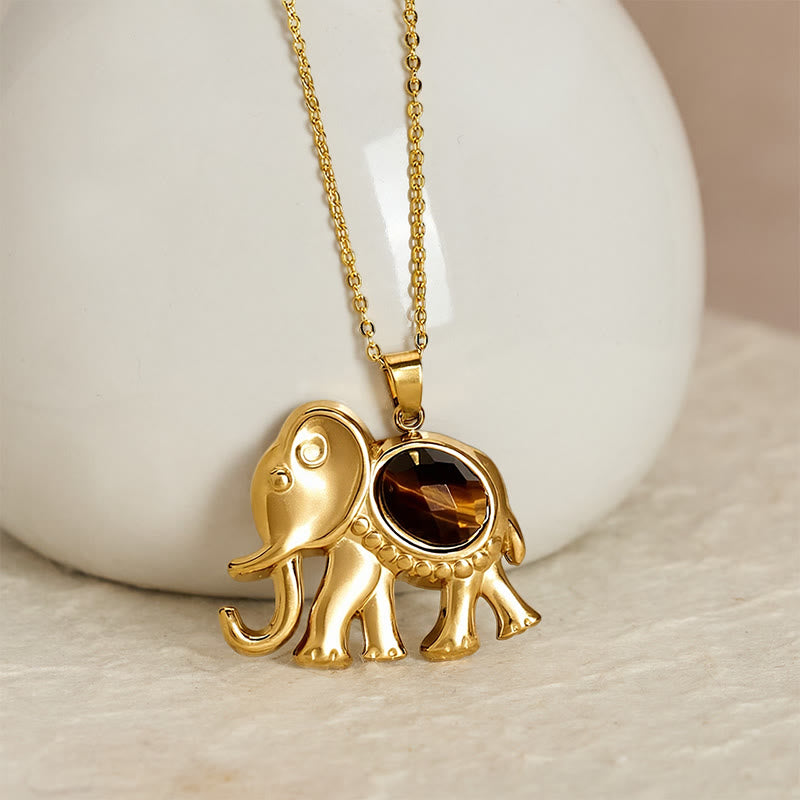 Buddha Stones Vergulde tijgeroog olifant Ketting - image 1