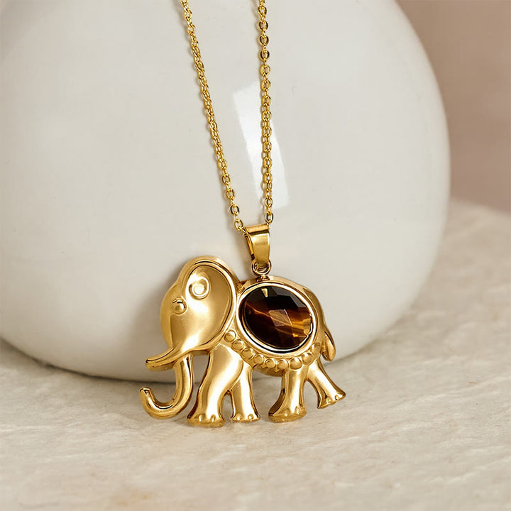 Buddha Stones Vergulde tijgeroog olifant Ketting - image 1